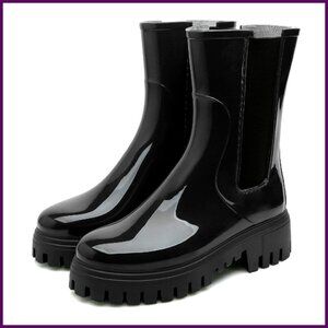 Women's Waterproof PVC Rain Boots, Anti-Slip Platform Chelsea Boots